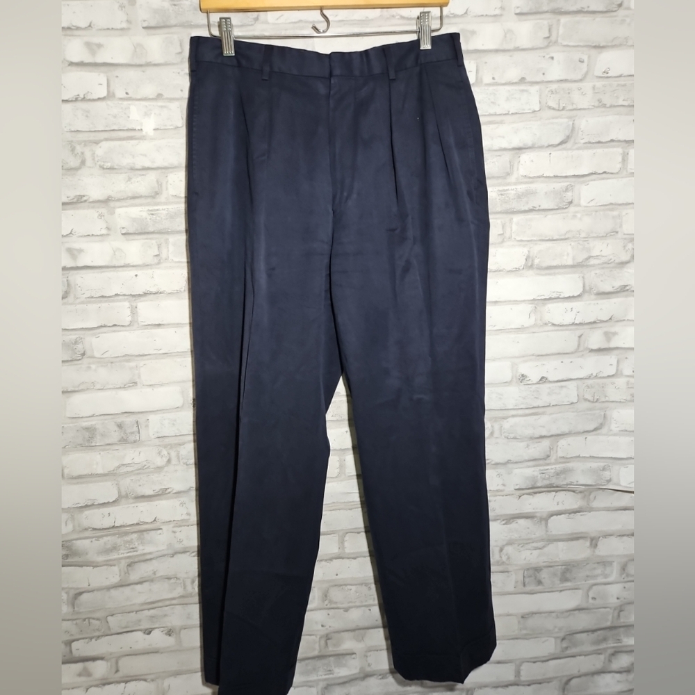 Ralph Lauren Purple Label Blue Cottom Trousers Pleated front Cuffed 33 x 29